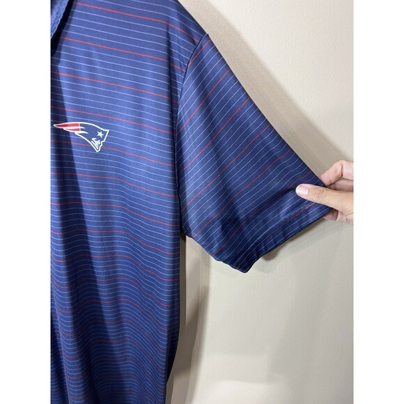 NFL Team Apparel New England Patriots Polo Navy Blue Striped Short Sleeves Large - Picture 6 of 10